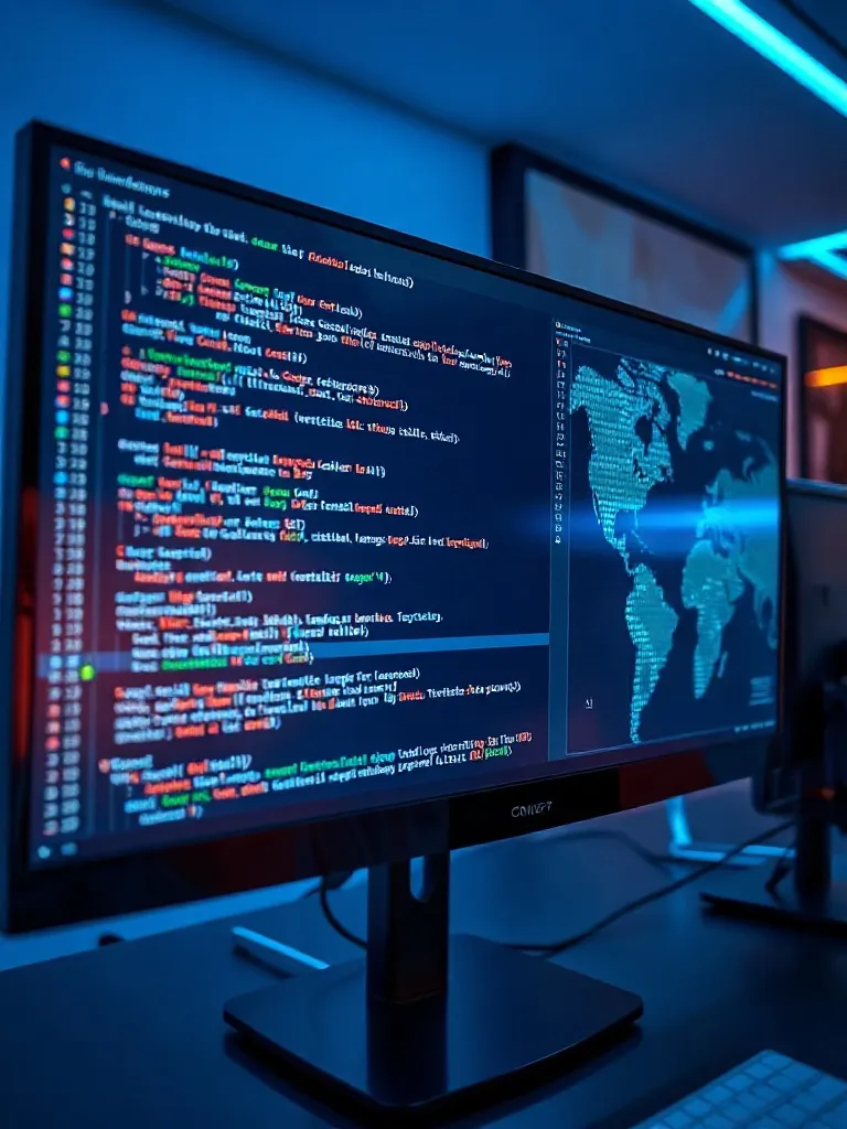 A clean, high-tech digital interface showing lines of code a