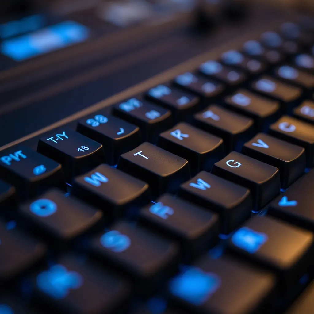 Close-up of a high-end mechanical keyboard with blue backlig